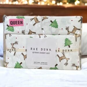 Rae Dunn NEW So Cute Reindeer and Christmas Tree Super Soft Queen Size Sheet Set